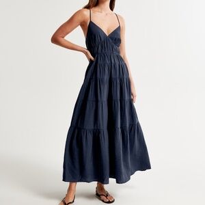 Abercrombie Navy Flowy Tiered Dress, Size L